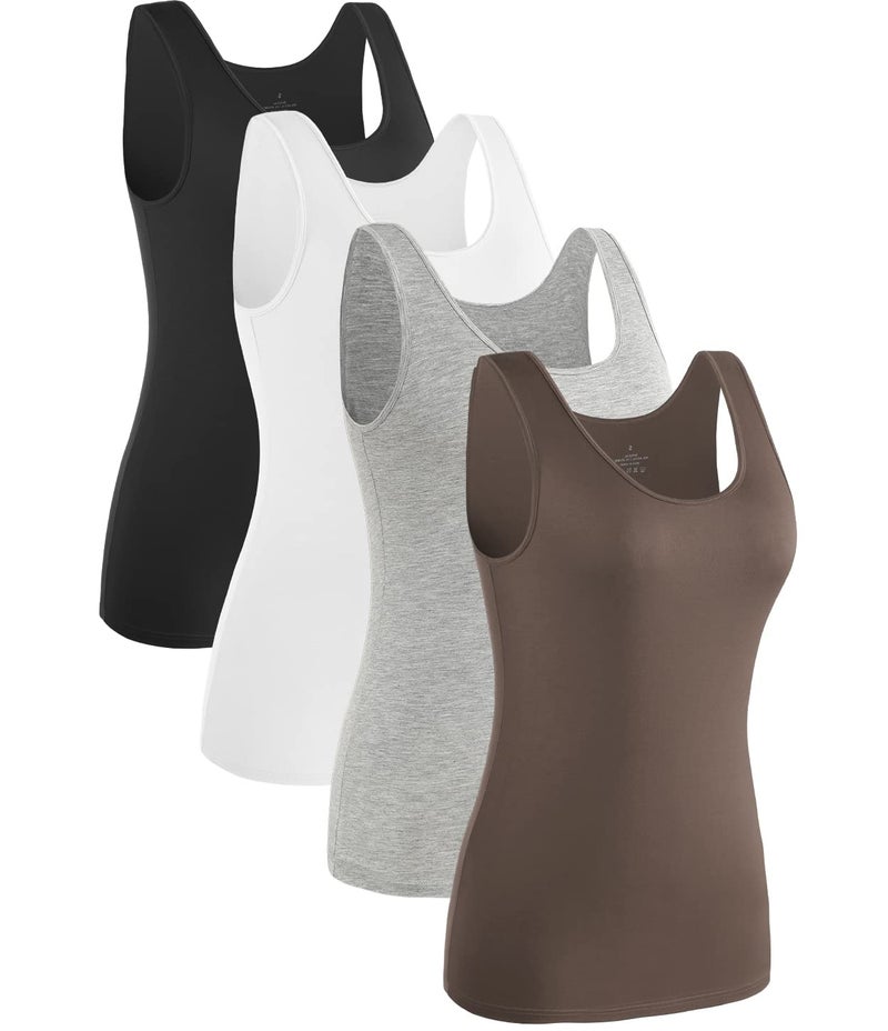 Rosyline 4 Piece Women Tank Tops Basic Sleeveless Undershirt Layering Tanks Black/White/Grey/Coffee S - Image 1